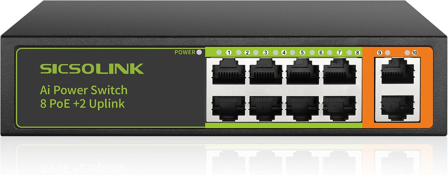 8 Ports PoE+ Ethernet Switch for IP Cameras and Home Office