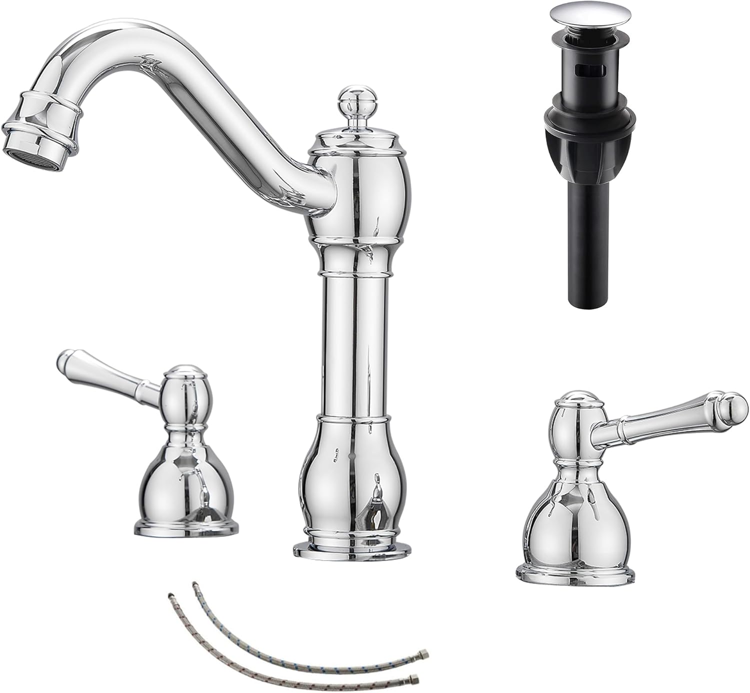 GGStudy 2 Handles Widespread Bathroom Sink Faucet with Drain