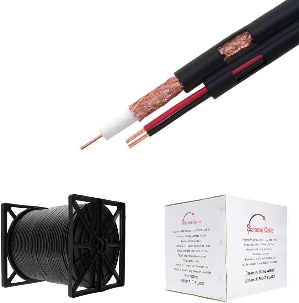500FT Black Bulk Siamese RG59/U Cable for CCTV Video Systems