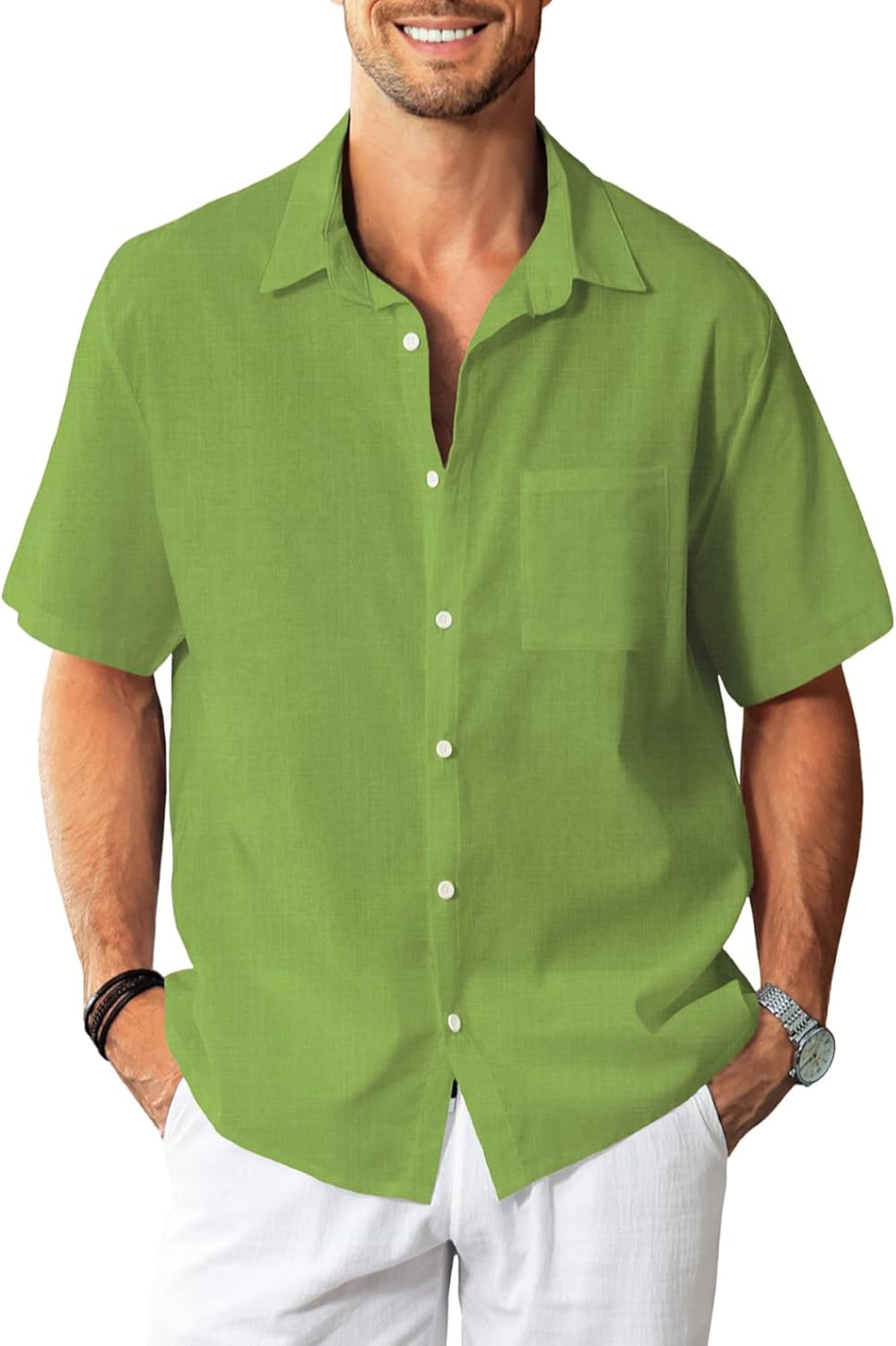 KYKU Linen Shirts for Men: Casual Short Sleeve Button Down