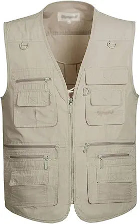 Flygo Mens Summer Outdoor Work Safari Fishing Travel Vest with Pockets