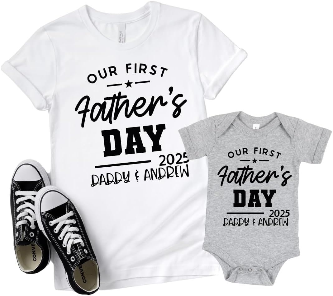 Our First Fathers Day Matching Shirts for New Dads and Babies