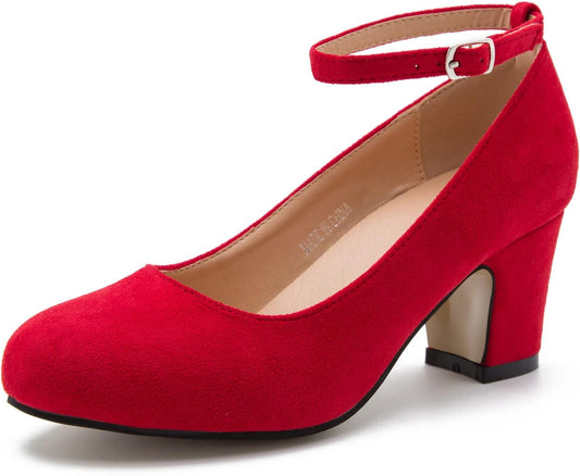 Stylish Women's Ankle Strap Low Block Chunky Heels Pumps