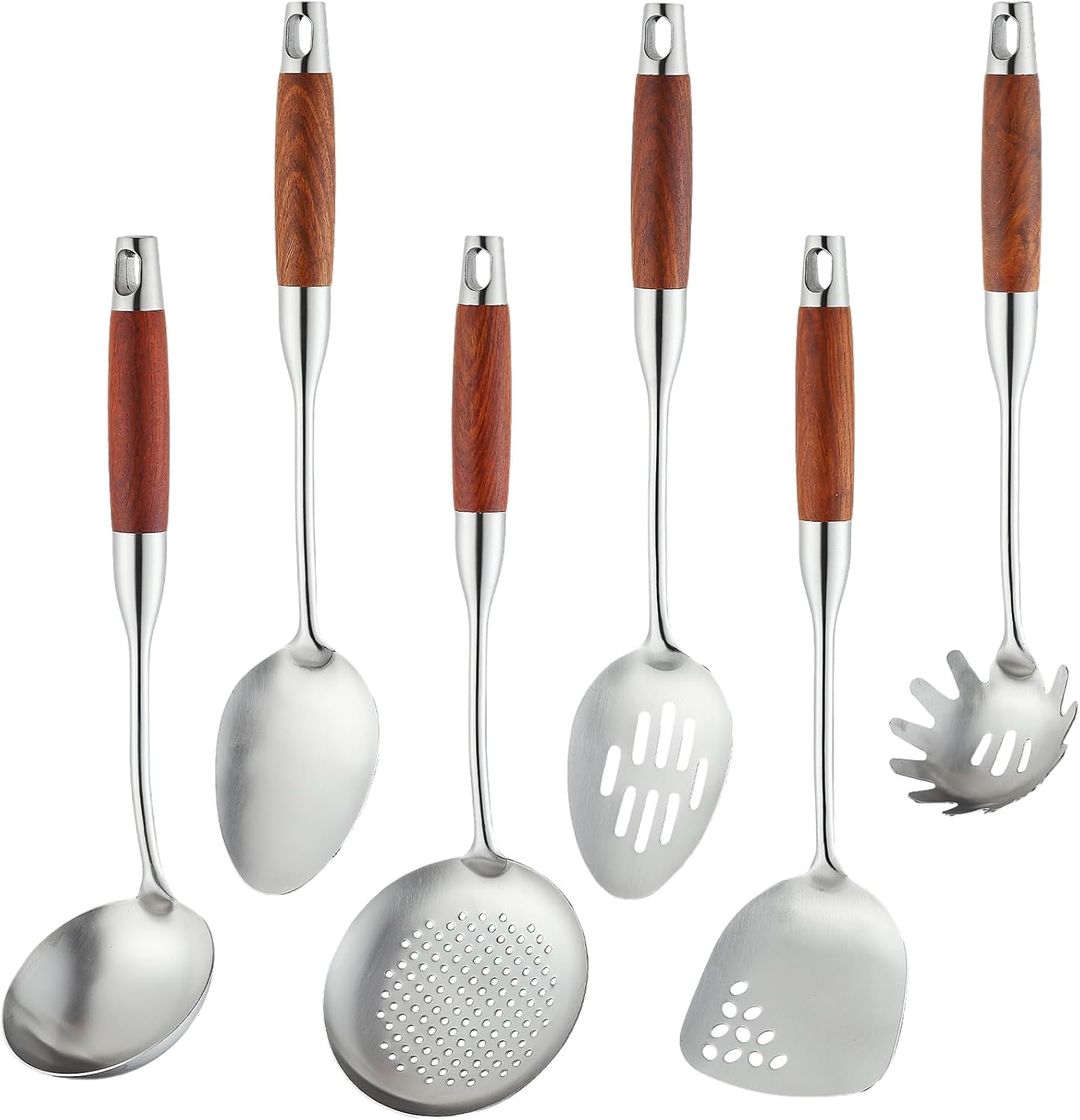Stainless Steel Kitchen Utensils Set with Wood Handle - 6-Piece
