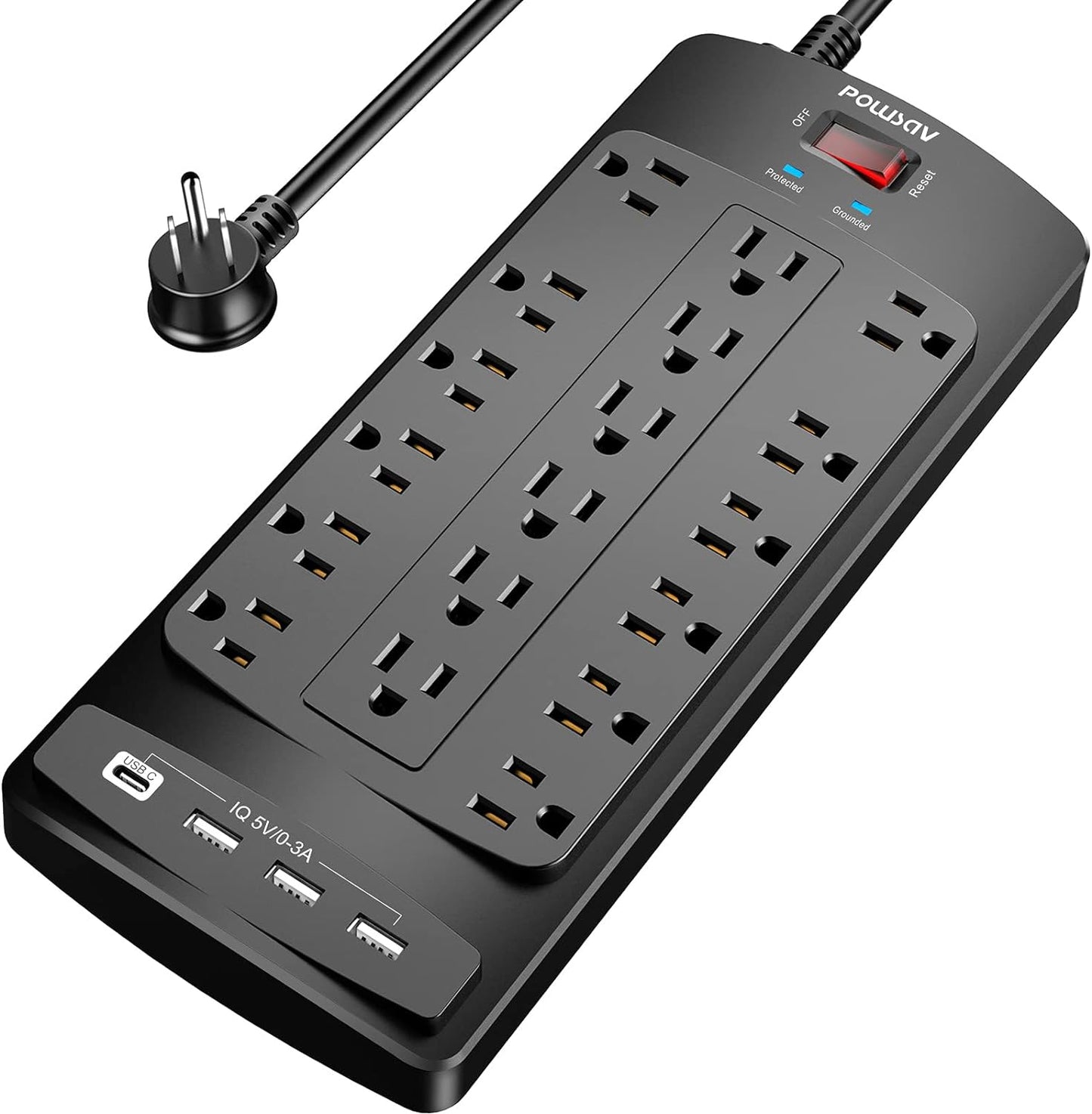POWSAV Power Strip: 18 Outlets, 4 USB Ports, Surge Protection