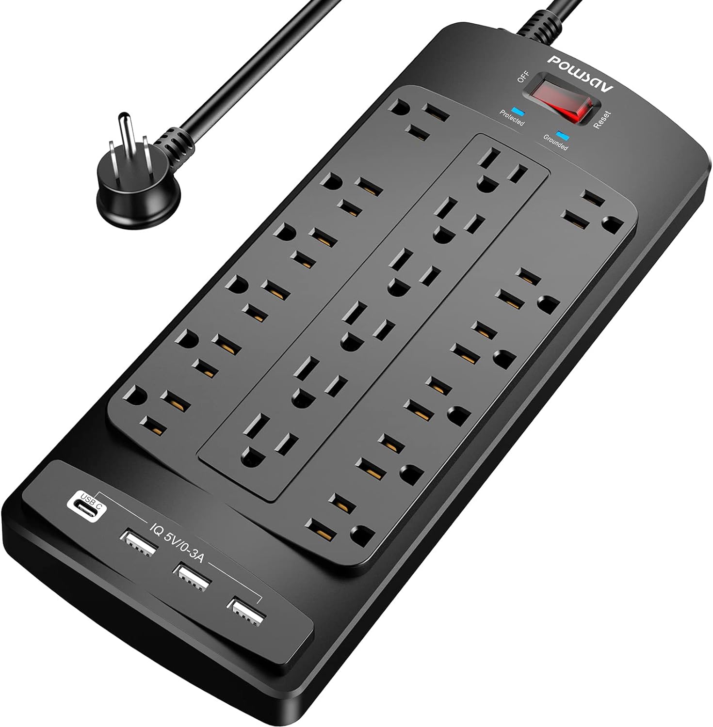 POWSAV Power Strip: 18 Outlets, 4 USB Ports, Surge Protection
