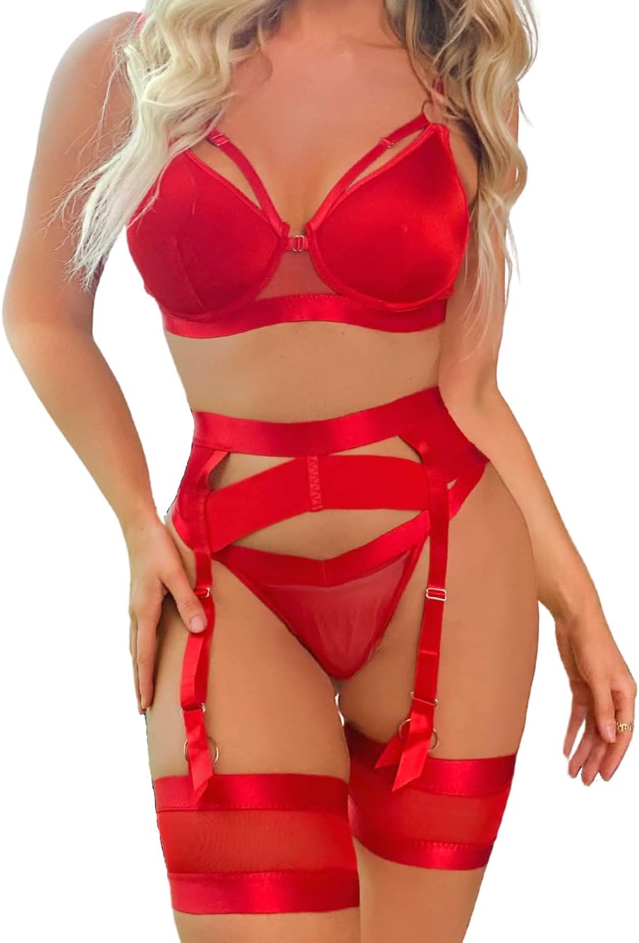 Garter Lingerie for Women, Sexy Lace 4 Piece Set for Charm