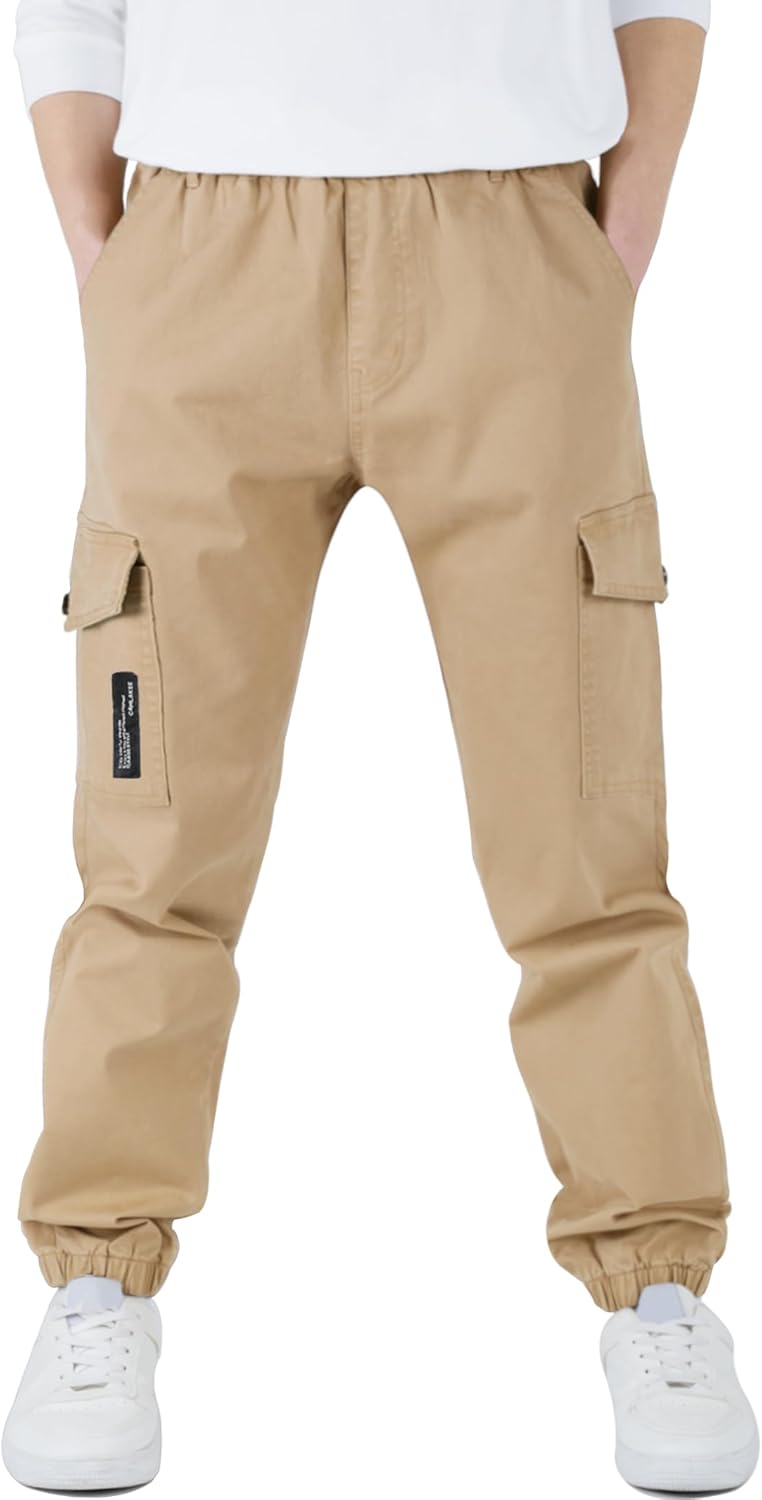Boys Cargo Pants Stretch Elastic Waist for Active Kids Comfort