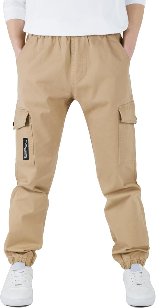 Boys Cargo Pants Stretch Elastic Waist for Active Kids