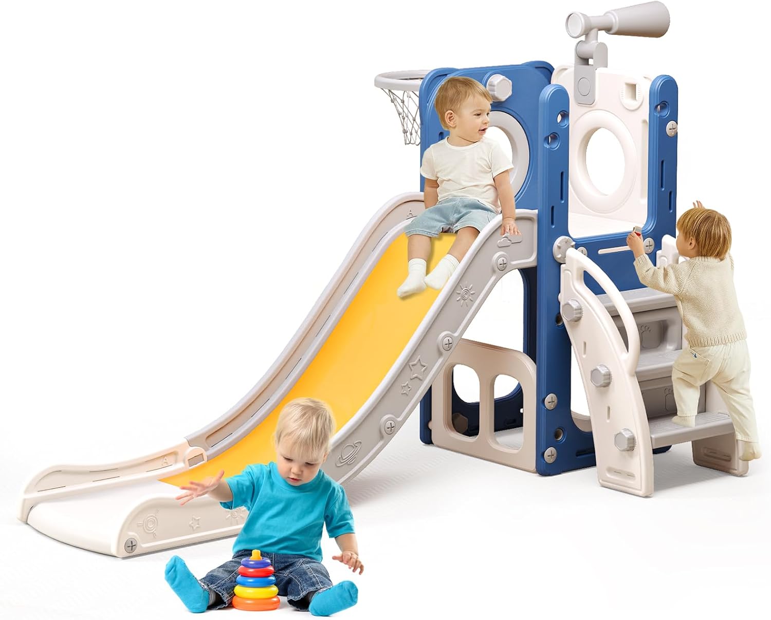 6 in 1 Toddler Playset with Slide and Basketball Hoop for Fun