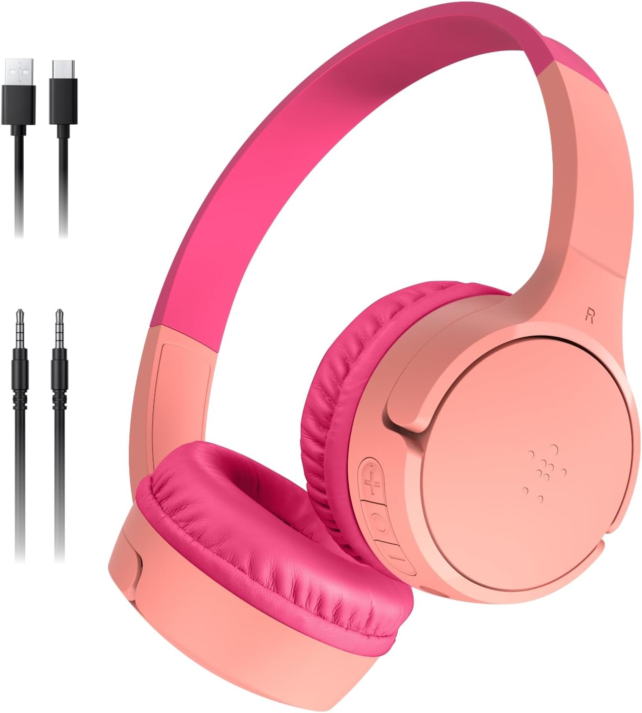 Belkin Kids Bluetooth Headphones - 30H Battery, Safe Volume, Built-in Mic - Pink