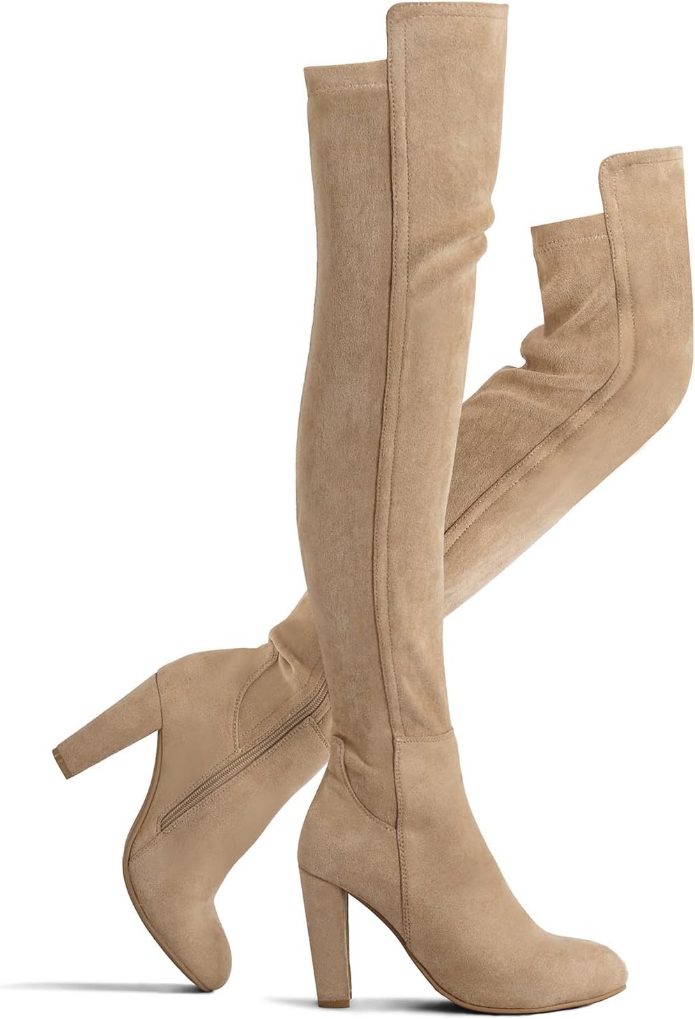 Shoe'N Tale Women Faux Suede Chunky Heel Thigh High Boots