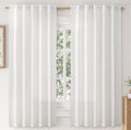 Faux Linen Curtains 54 in Length 2 Panels Heathered White - Light