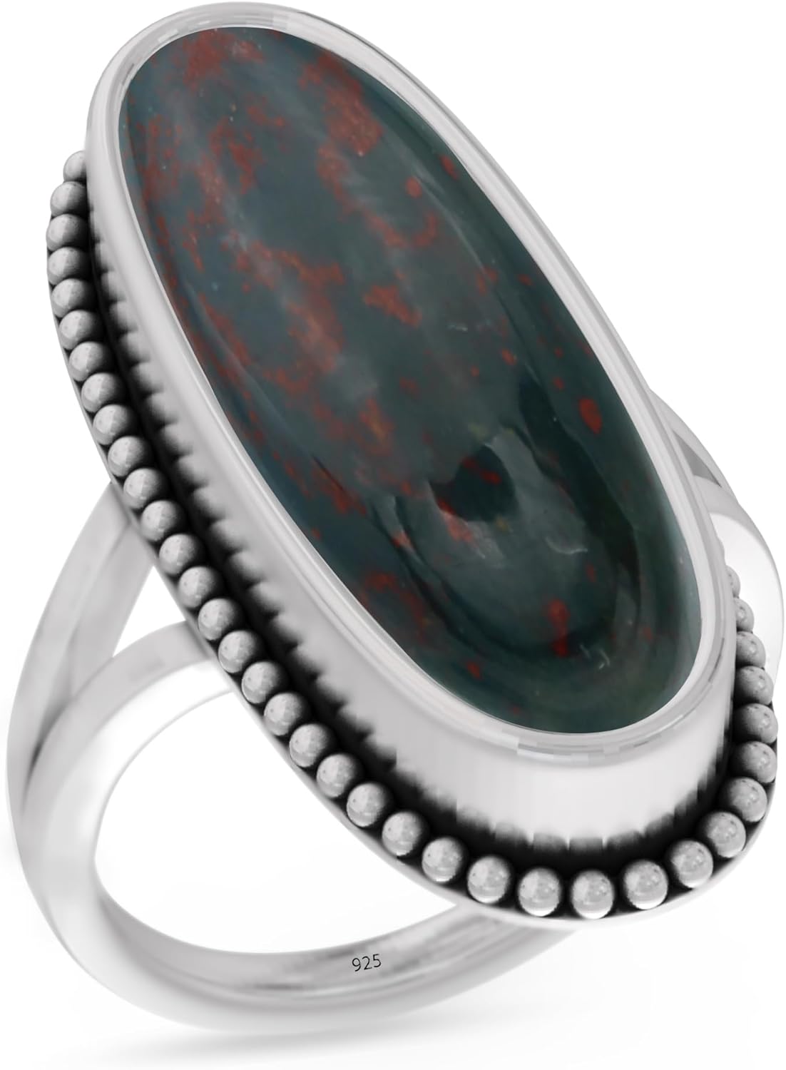 925 Sterling Silver Ring with Natural Blood Stone for Women