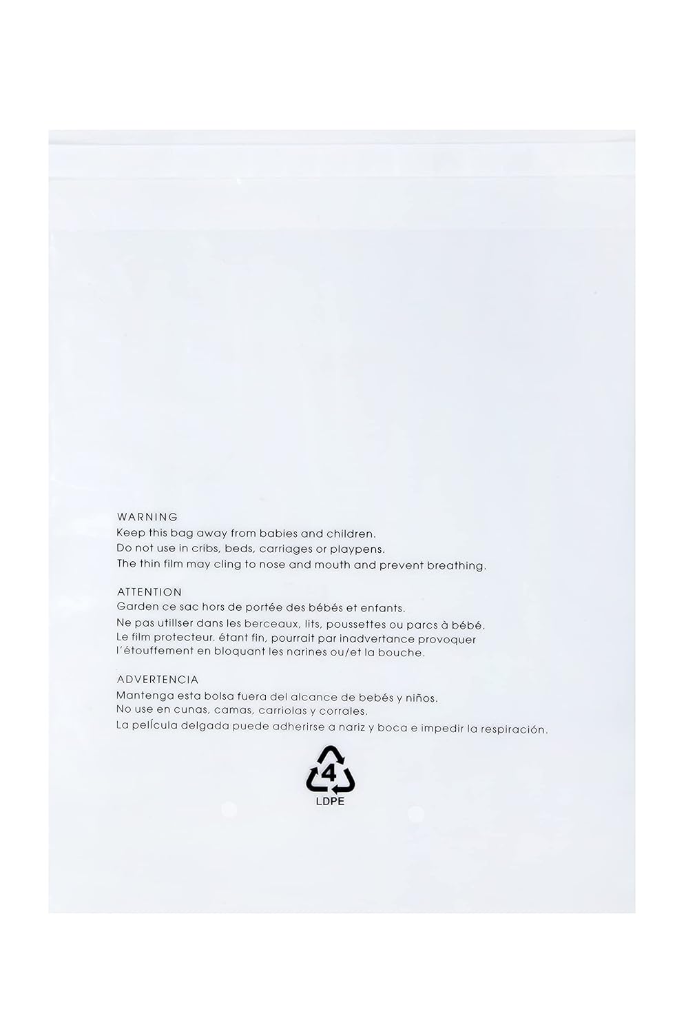 Self Seal Clear Poly Bags with Suffocation Warning for Packaging