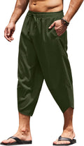 COOFANDY Men's Linen Harem Capri Pants for Casual Beach Wear