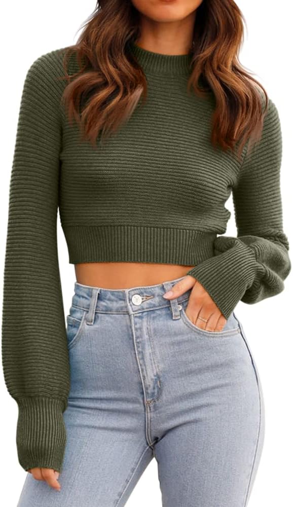 GeGekoko Womens Sexy Crew Neck Cropped Sweater for Fall Fashion