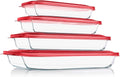 Glass Baking Dish Set with Lids - 8 Piece Borosilicate Bakeware Set