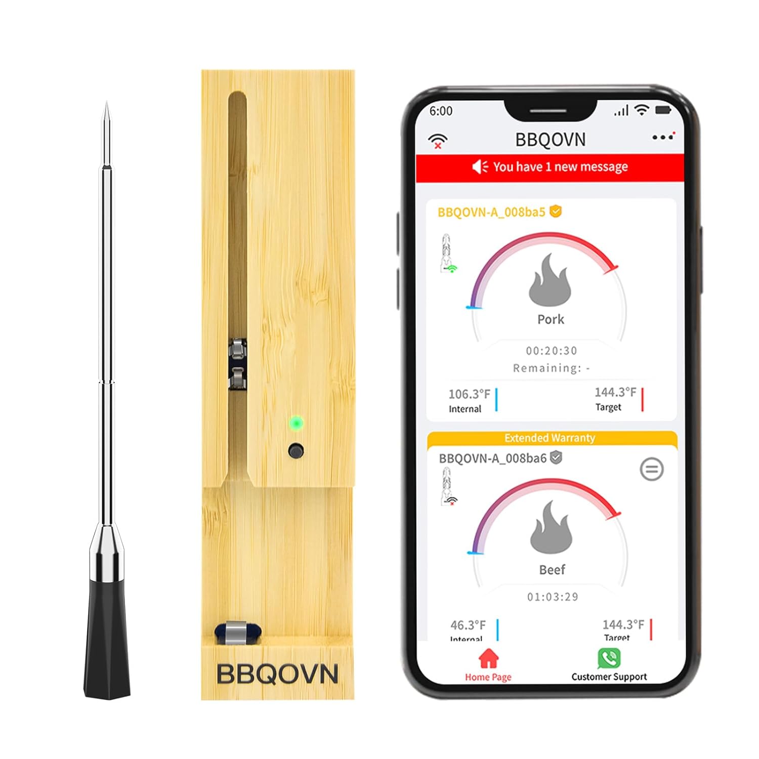 BBQOVN Smart Wireless Meat Thermometer - Remote Monitoring