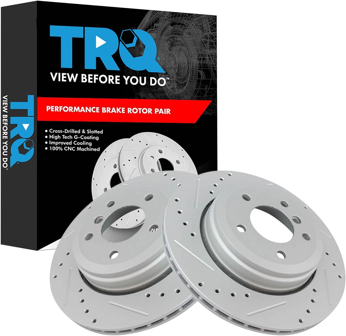 TRQ Rear Brake Rotor Set G Coated Vented Drilled Slotted Review
