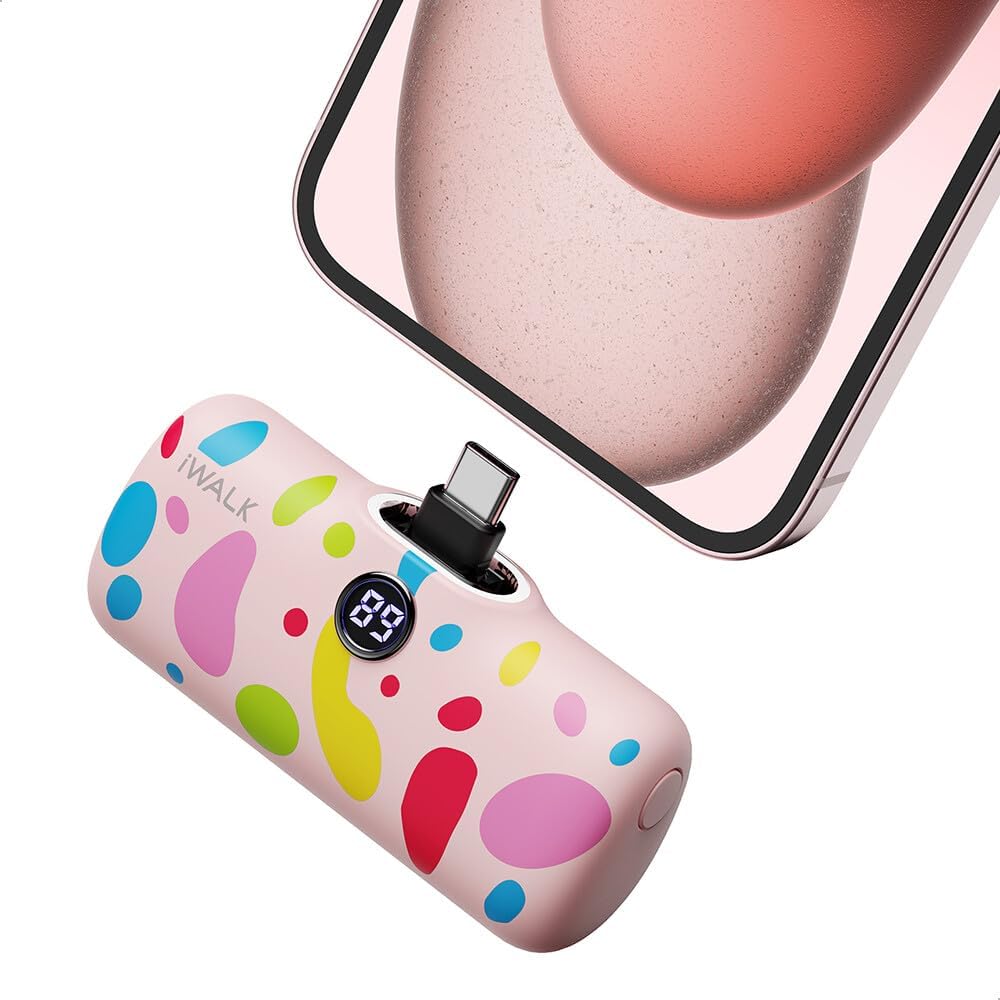 iWALK USB-C Portable Charger with Colorful Pattern and LED Display
