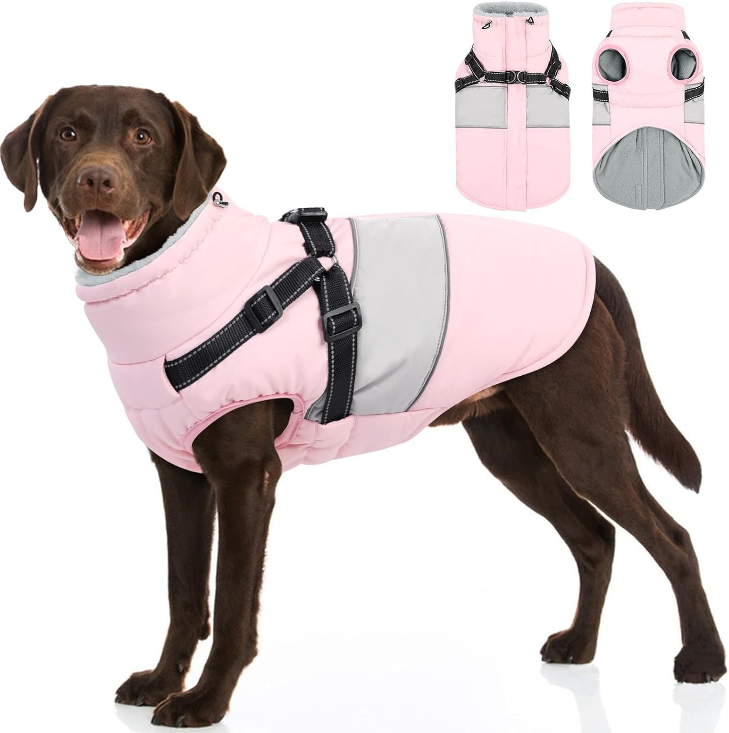 Waterproof Dog Coat with Built-in Harness for Extra Large Dogs