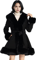 Faux Fur Leather Coat for Women - Warm Mid-Length Peplum Parka