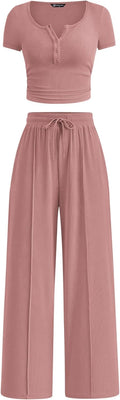PRETTYGARDEN Womens 2 Piece Summer Ribbed Knit Set - Comfortable Shoes