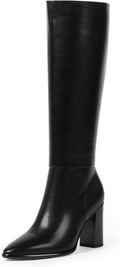 Knee High Boots Women Pointed Toe Chunky Heel - Comfortable Fall Tall