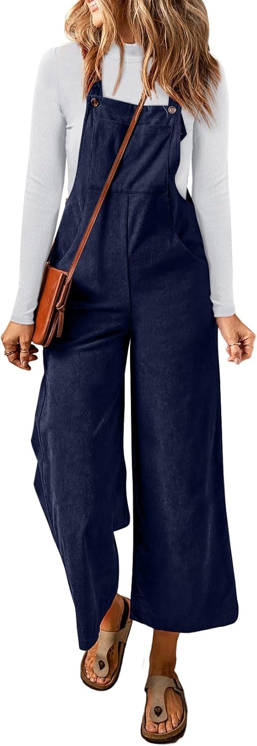 Corduroy Overalls for Women: Casual Loose Jumpsuit with Pockets