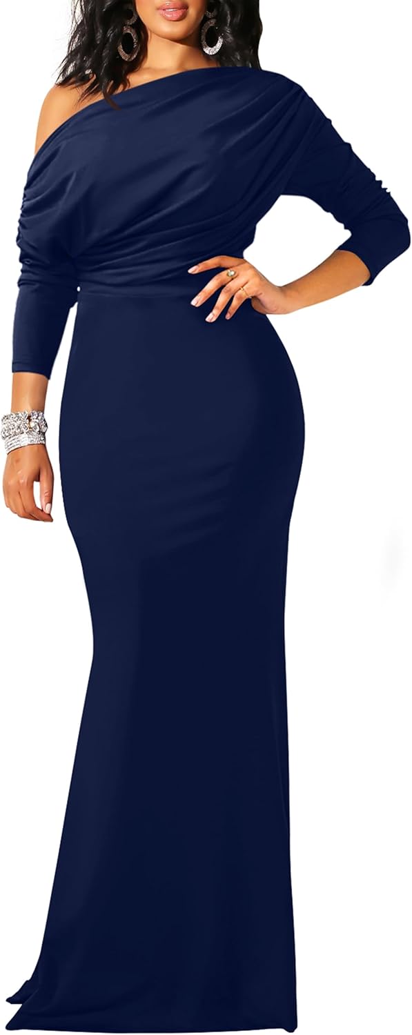 YMDUCH Women's Elegant Long Sleeve Off Shoulder Bodycon Dress