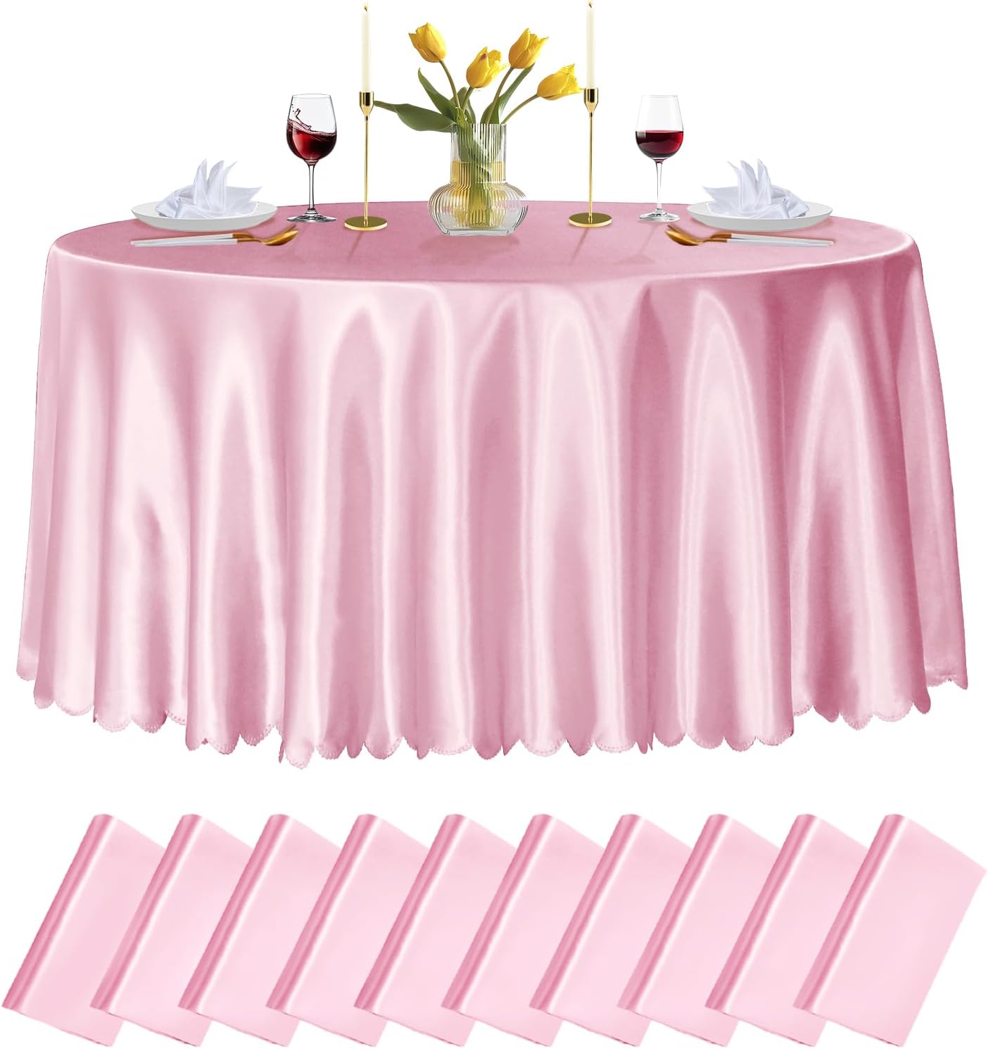 90 Inch Pink Round Satin Tablecloths for Elegant Events