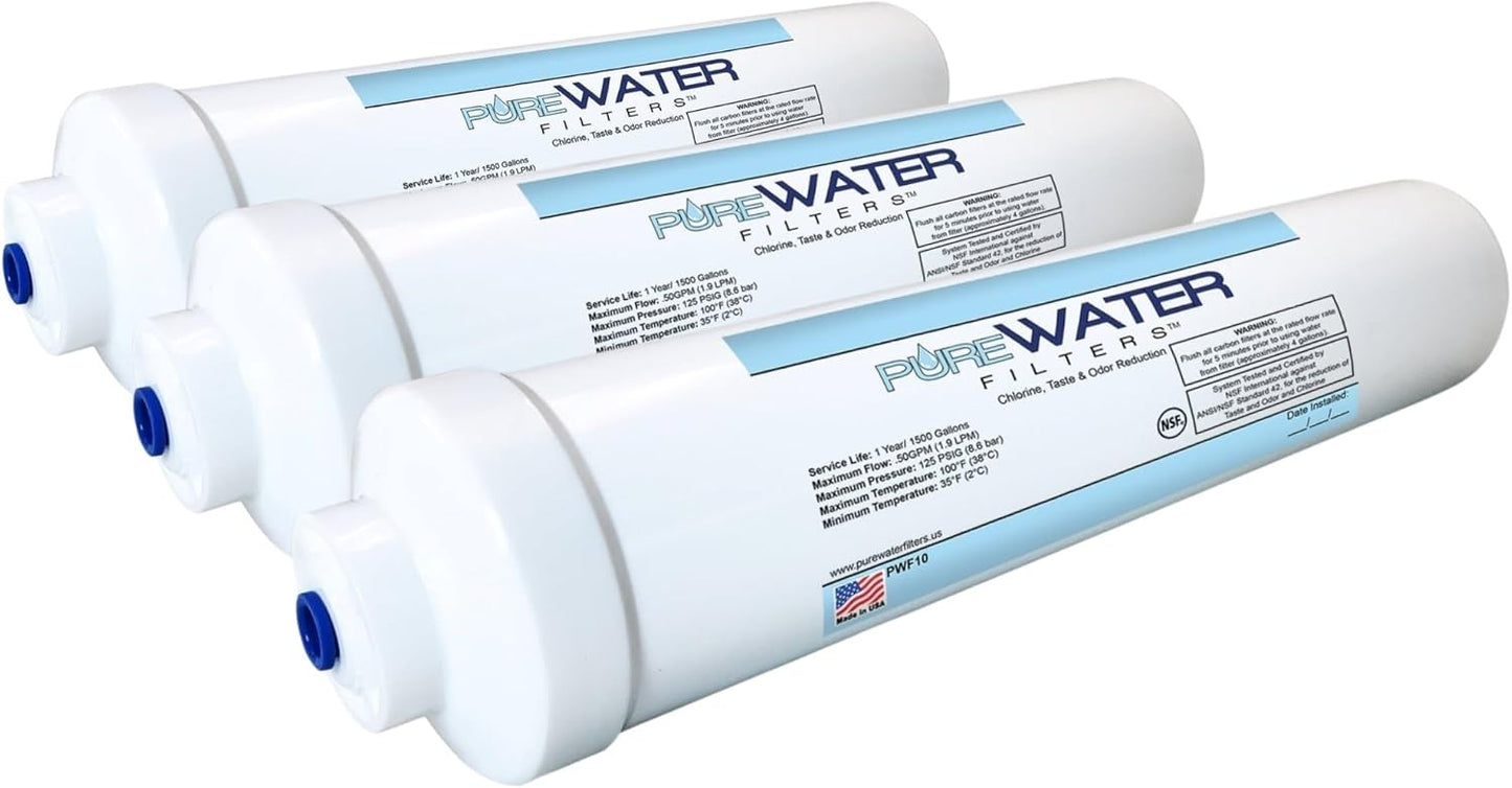 Inline Water Filter for Refrigerators and Ice Makers - Pack of 3
