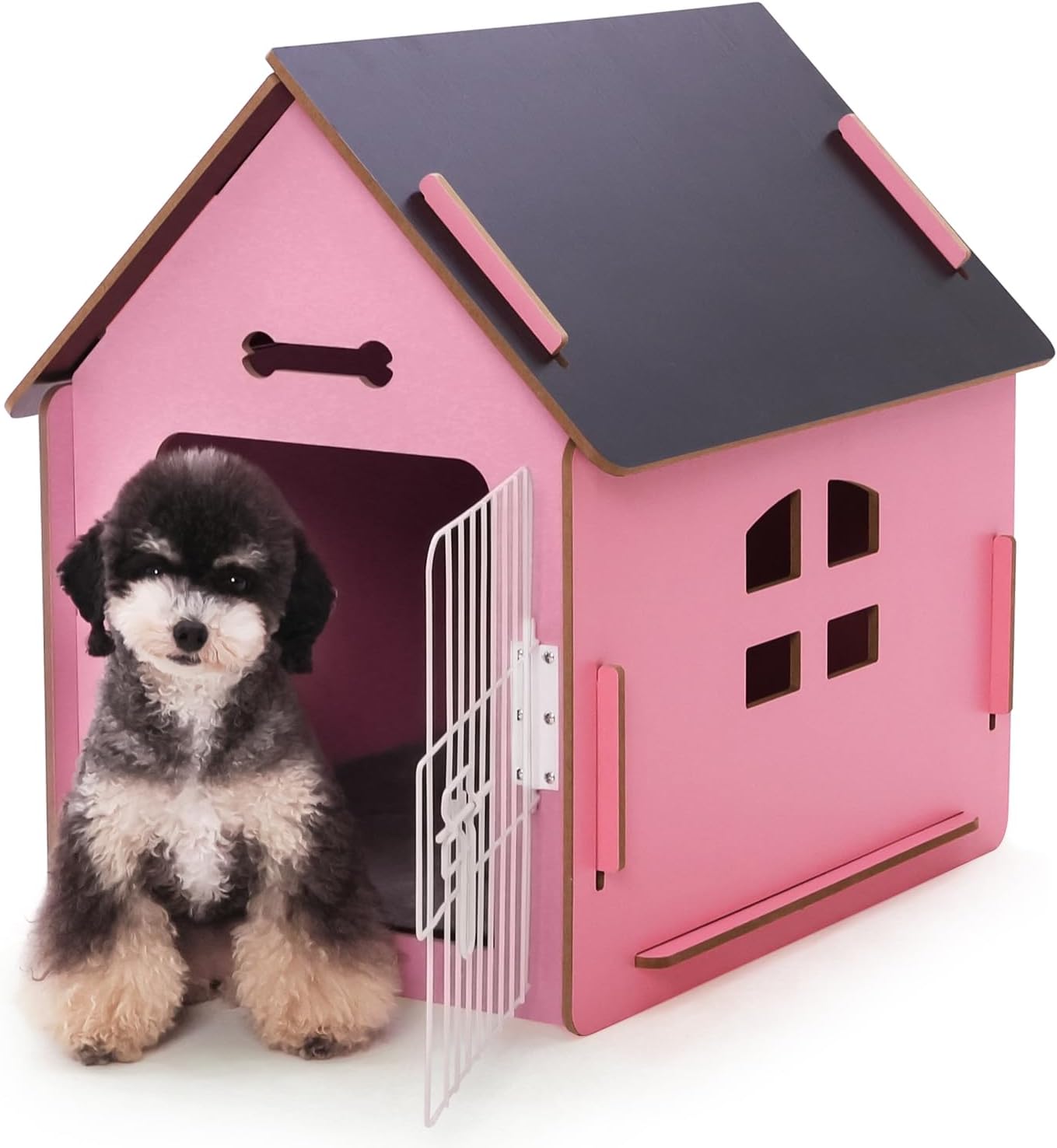 Cozy Wooden Dog House Indoor for Small Dogs or Cats, Pink