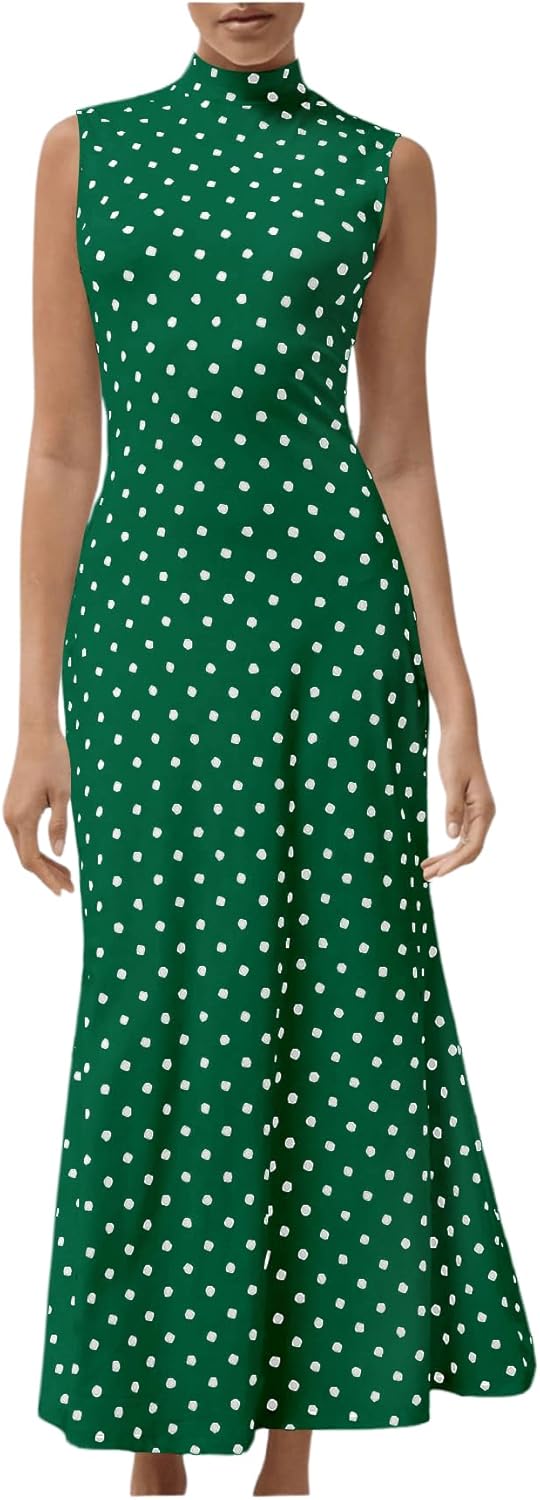 Milumia Women's Vintage Polka Dots Maxi Tank Dress for Elegance