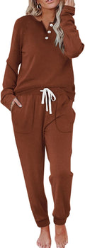 Two Piece Women's Lounge Set Button Down Sweatshirt and Sweatpants
