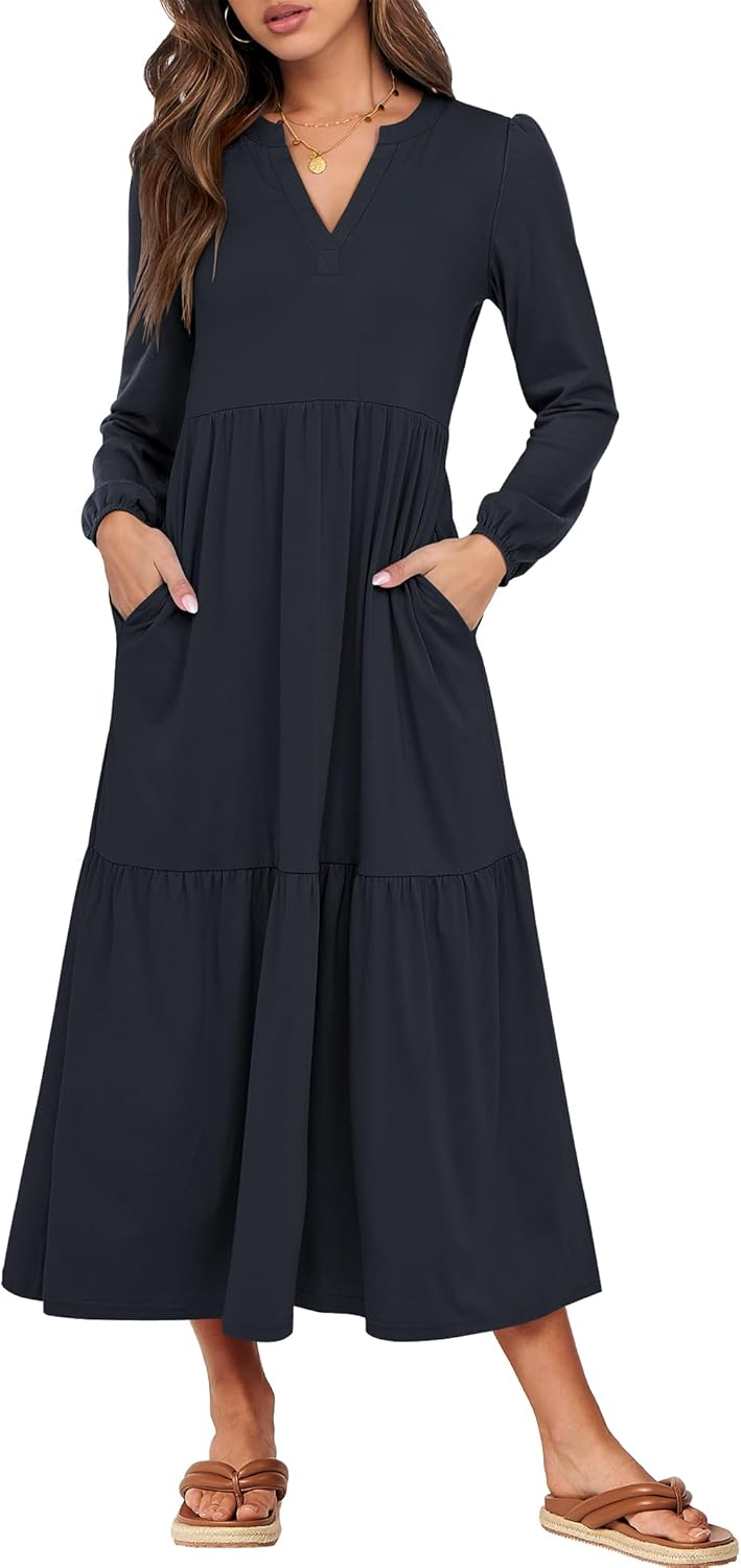 Stylish ANRABESS Women's Long Sleeve Maxi Dress for Fall 2025