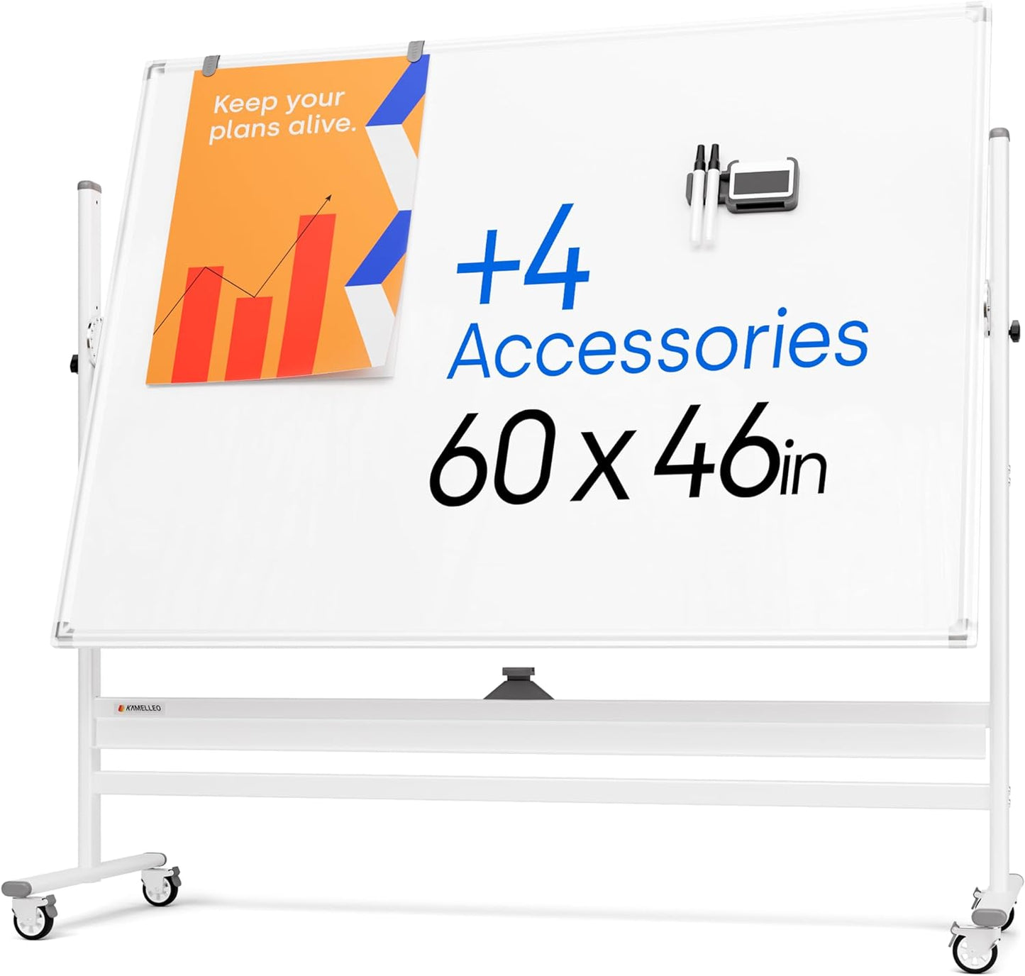 Rolling Dry Erase Board 60 x 46 - Portable Magnetic Whiteboard