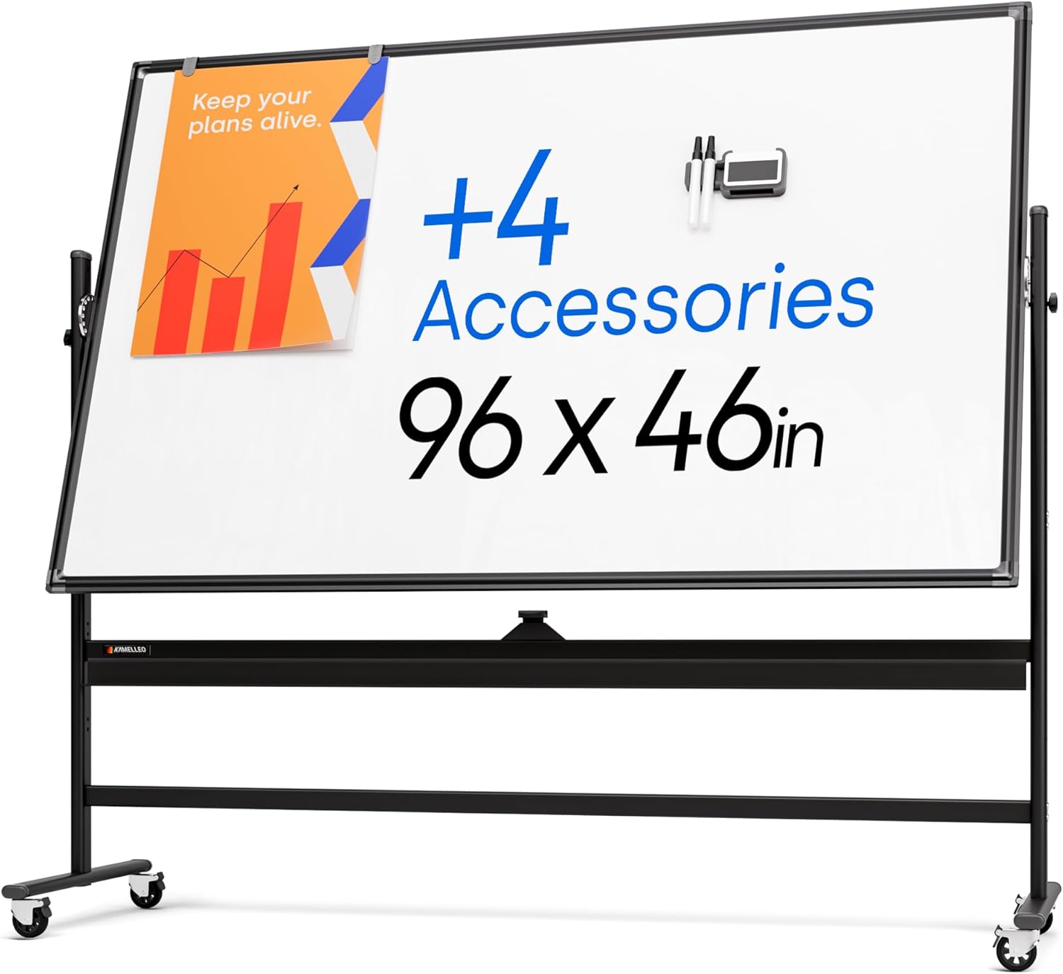 Rolling Dry Erase Board 96 x 46 - Durable Mobile Whiteboard