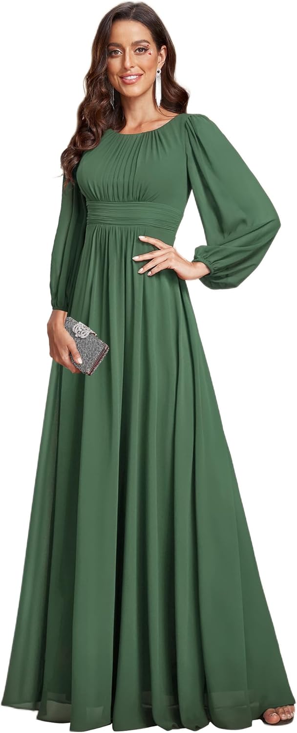 Elegant Long Sleeve Chiffon A-Line Formal Dress for Women