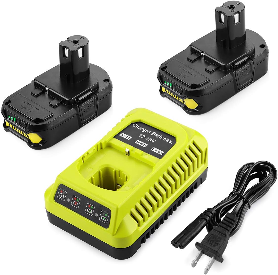 Energup 2Pack 18Volt Batteries and Charger for Ryobi Tools