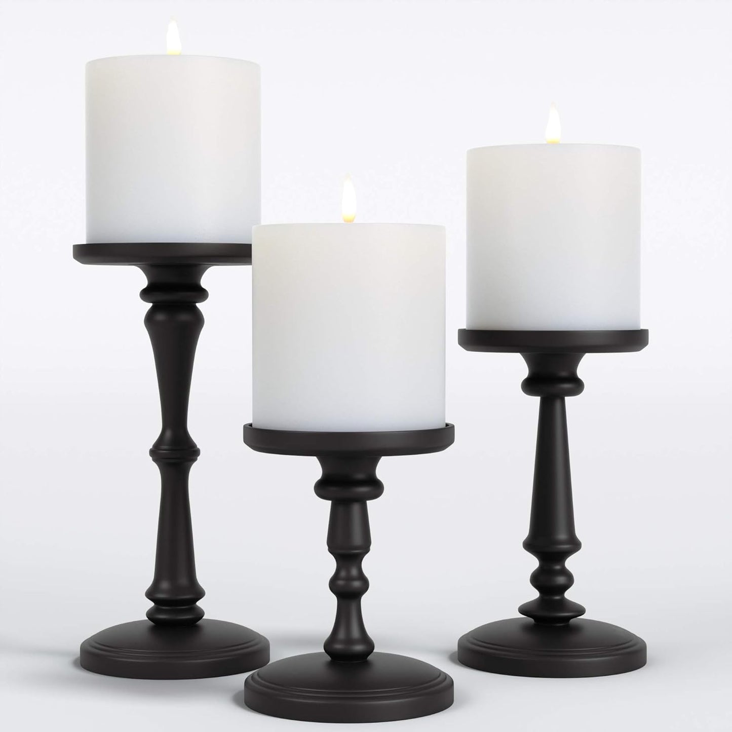 Matte Black Candle Holders Set of 3 for Pillar Candles