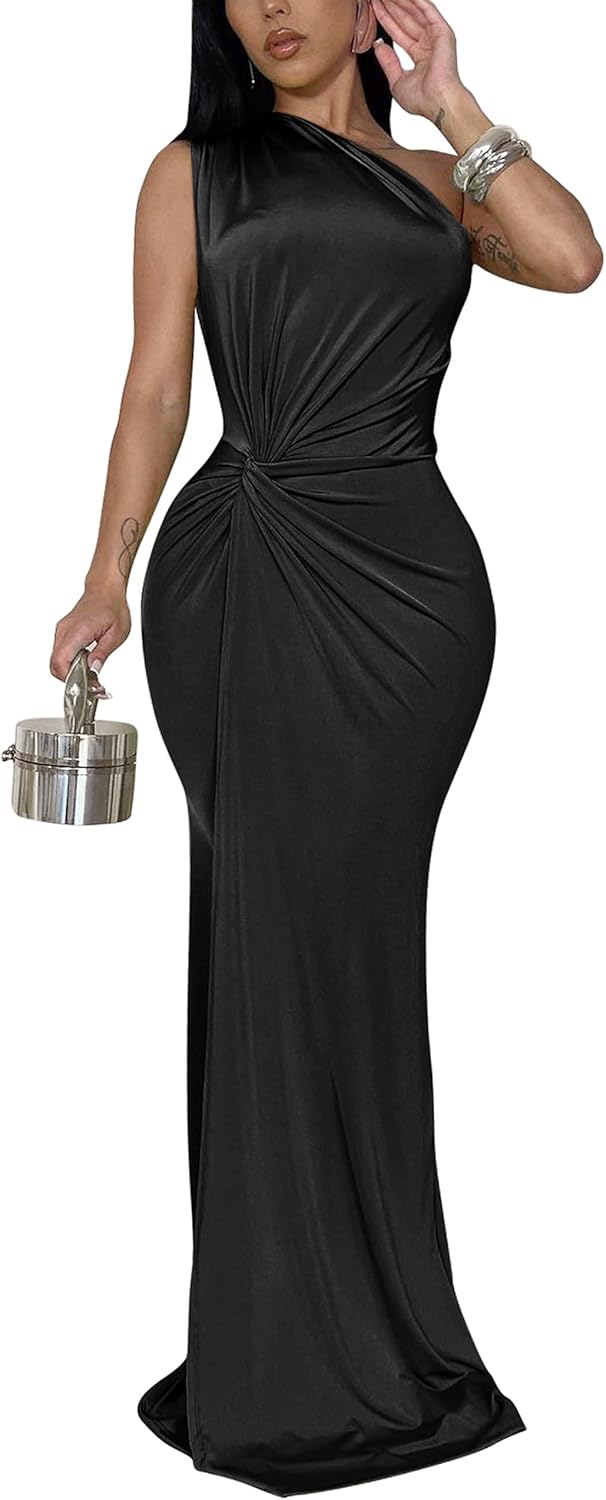 YMDUCH Women's Elegant One Shoulder Bodycon Party Dress