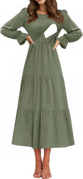 Women's Nursing Dress Smocked Bodice Tiered Midi with Pockets Shoes