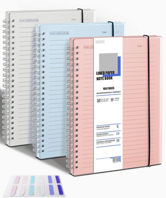 3 Pack 8.5x11 Spiral Notebooks 110 GSM - Work, School, Journal ~ Quality Hardcover