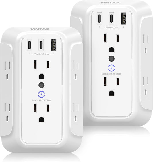 VINTAR Surge Protector: 6 Outlets + 3 USB Ports