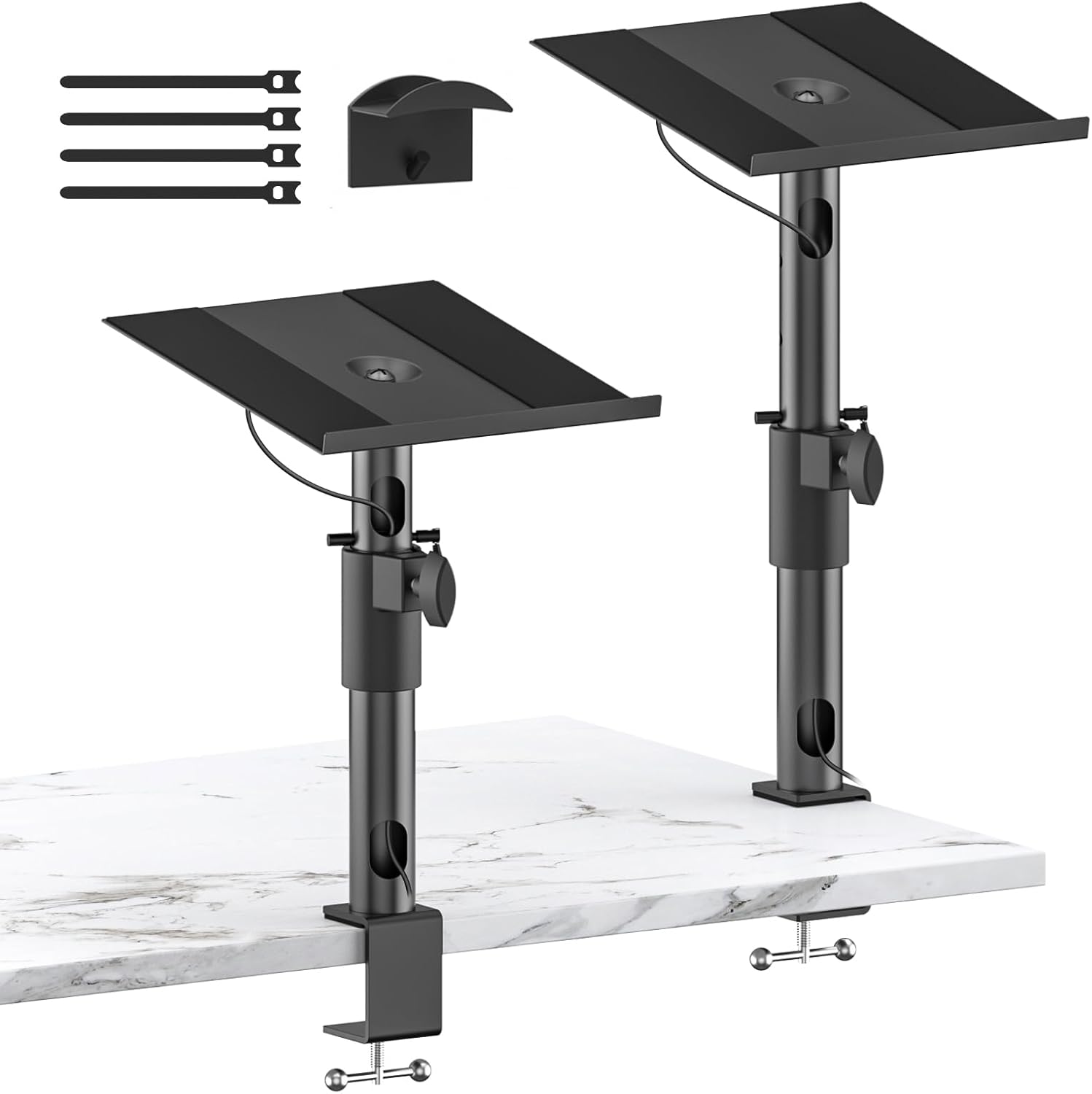 Adjustable Desktop Speaker Stands w/ Headphone Holder