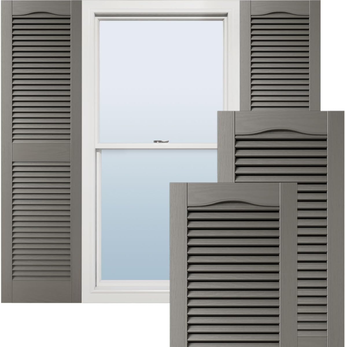 Ekena Millwork Lifetime Vinyl Open Louver Shutters in Tuxedo Grey