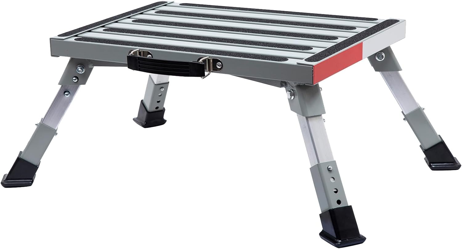 Homeon Wheels RV Step Stool - Adjustable Folding Platform