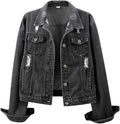 Distressed Womens Denim Jacket - Cropped Ripped Jean Coat